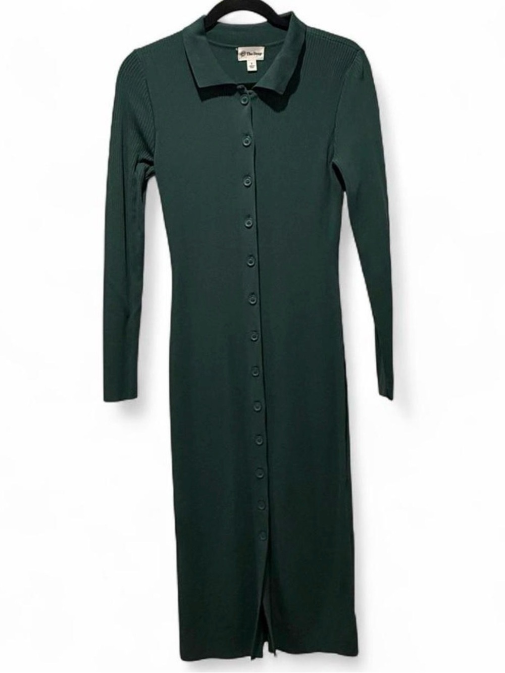 The Drop Button-Front Dark Green Maxi Dress with Collar